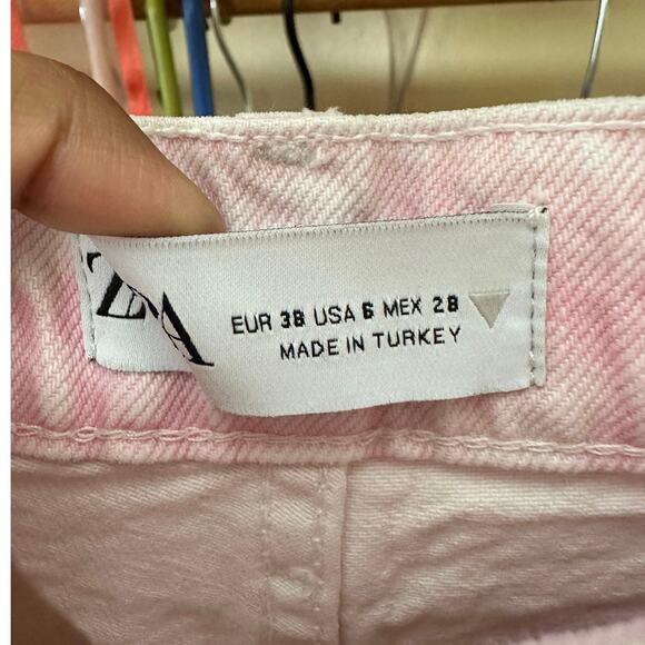 Zara Pink Tie dye Denim Pants Size 6 Bloggers Favorite High Waisted - Picture 4 of 8